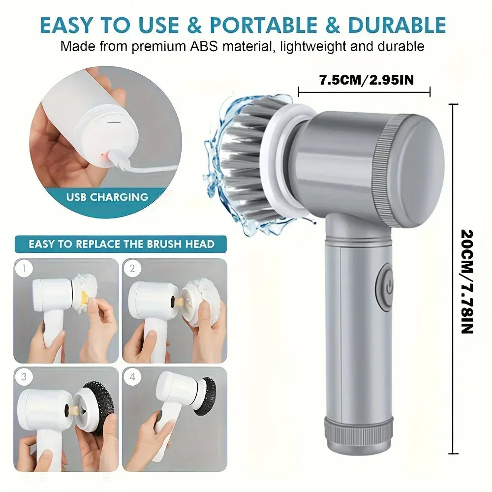 Electric Cleaning Brush with 6 Replaceable Brush Heads