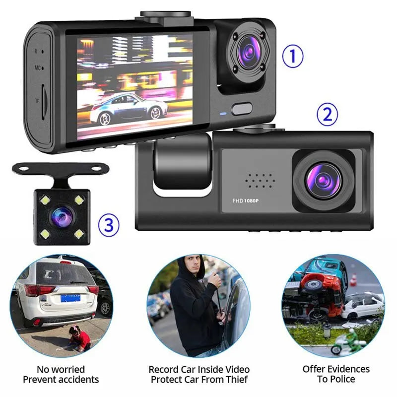 Dash Cam 1080P 3 Cameras (with or without 32GB SD Card)